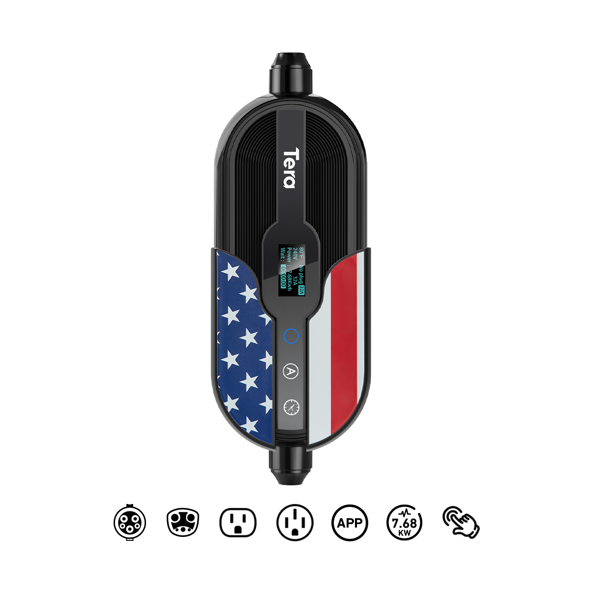 Tragbares EV-Ladegerät Black Eagle 32 A 240 V Level 1+2 für SAE J1772 und TESLA P01