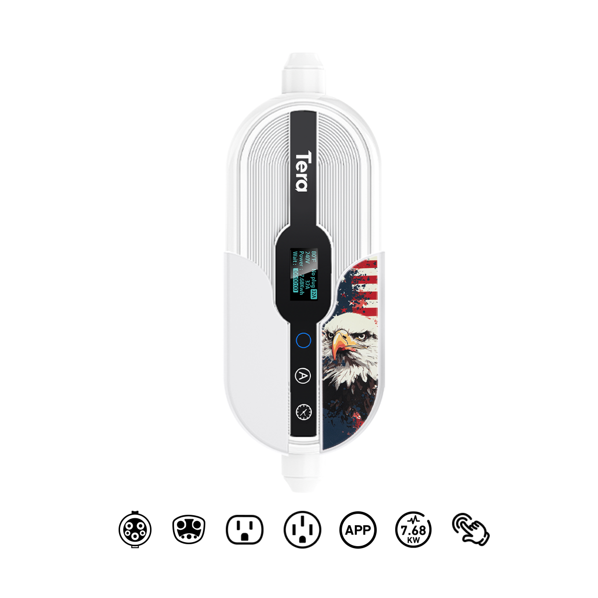 Tragbares EV-Ladegerät Black Eagle 32 A 240 V Level 1+2 für SAE J1772 und TESLA P01