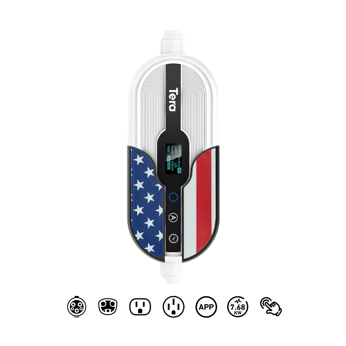 Tragbares EV-Ladegerät Black Eagle 32 A 240 V Level 1+2 für SAE J1772 und TESLA P01