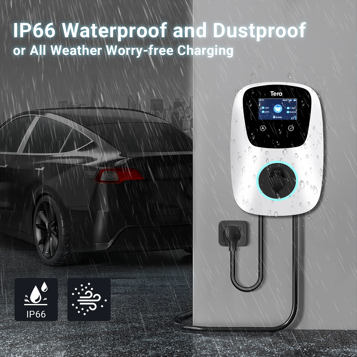 48A 240V Level 2 White Home EV Charger for SAE J1772 & TESLA W01