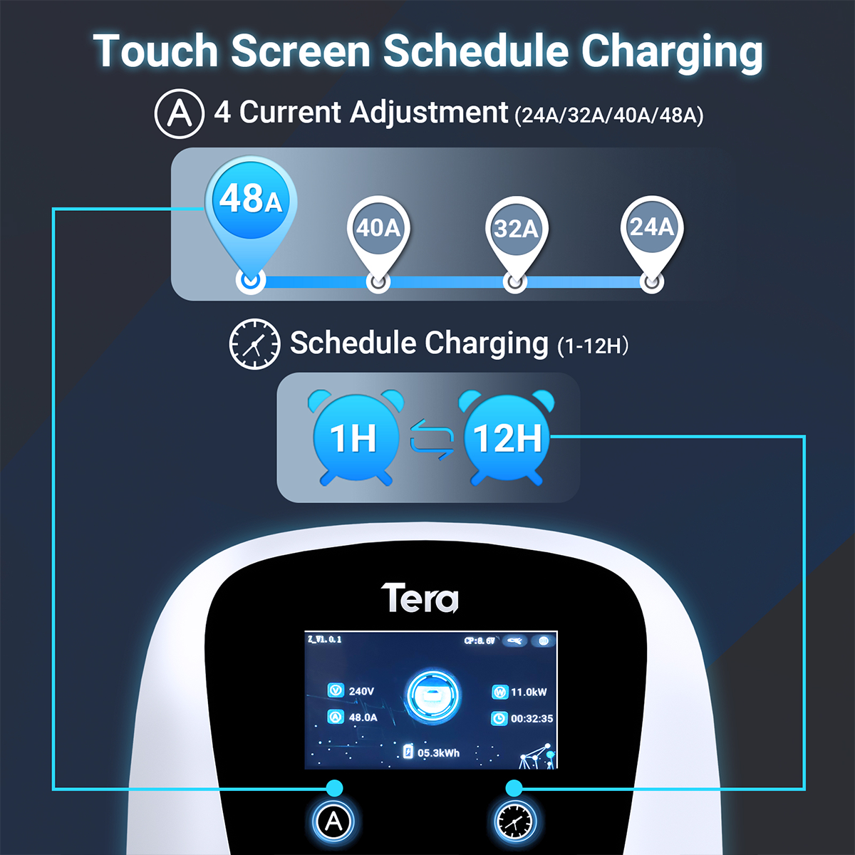 48A 240V Level 2 White Home EV Charger for SAE J1772 & TESLA W01
