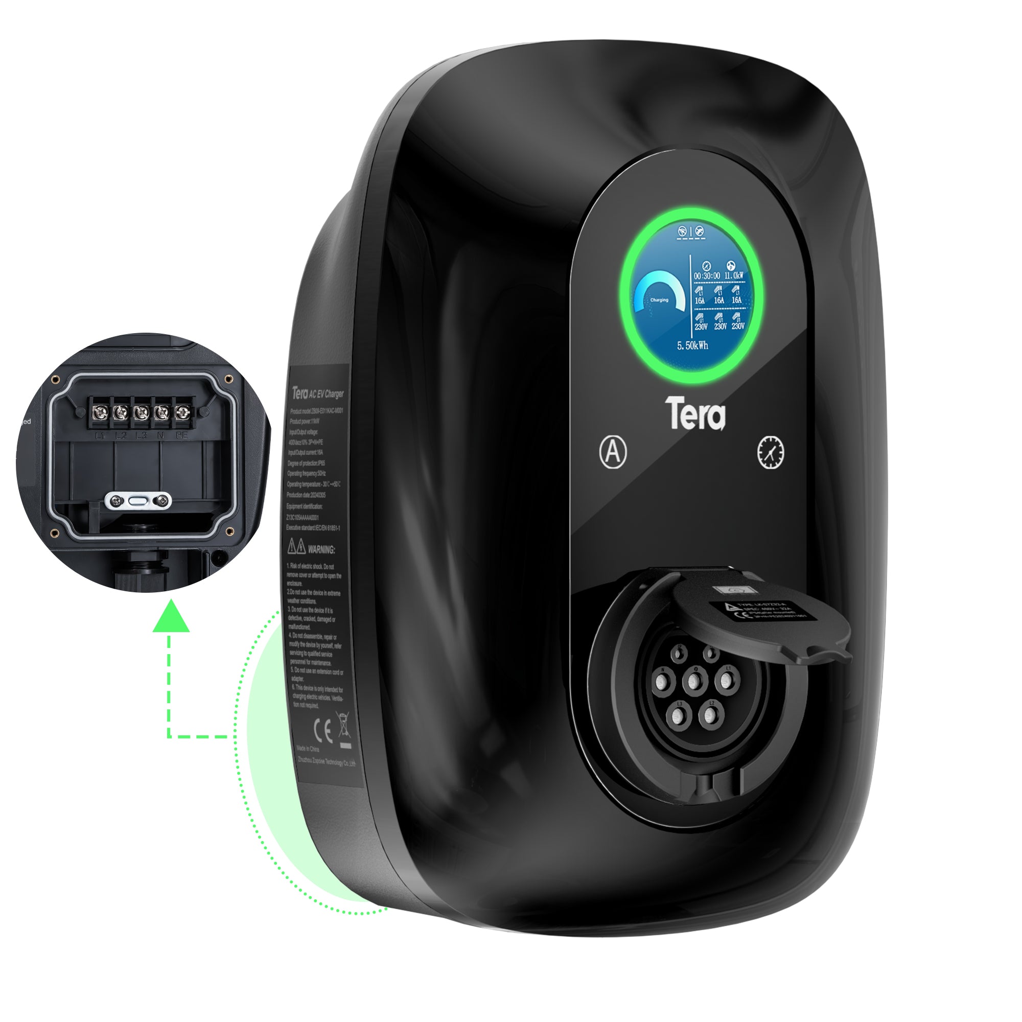 16A 400V 11KW Type 2 Black Home Charging Station Wallbox W03