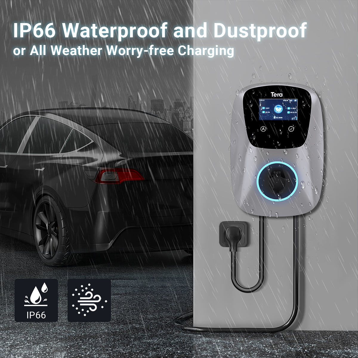 48A 240V Level 2 Silver Home EV Charger for SAE J1772 & TESLA W01