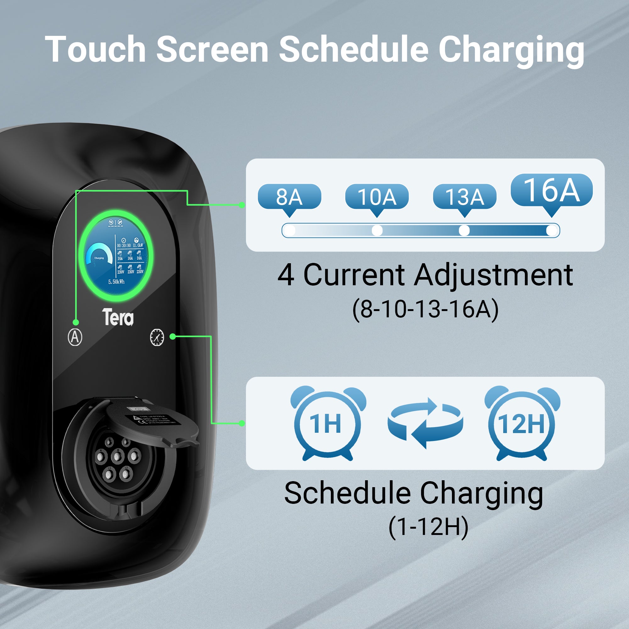 16A 400V 11KW Type 2 Black Home Charging Station Wallbox W03