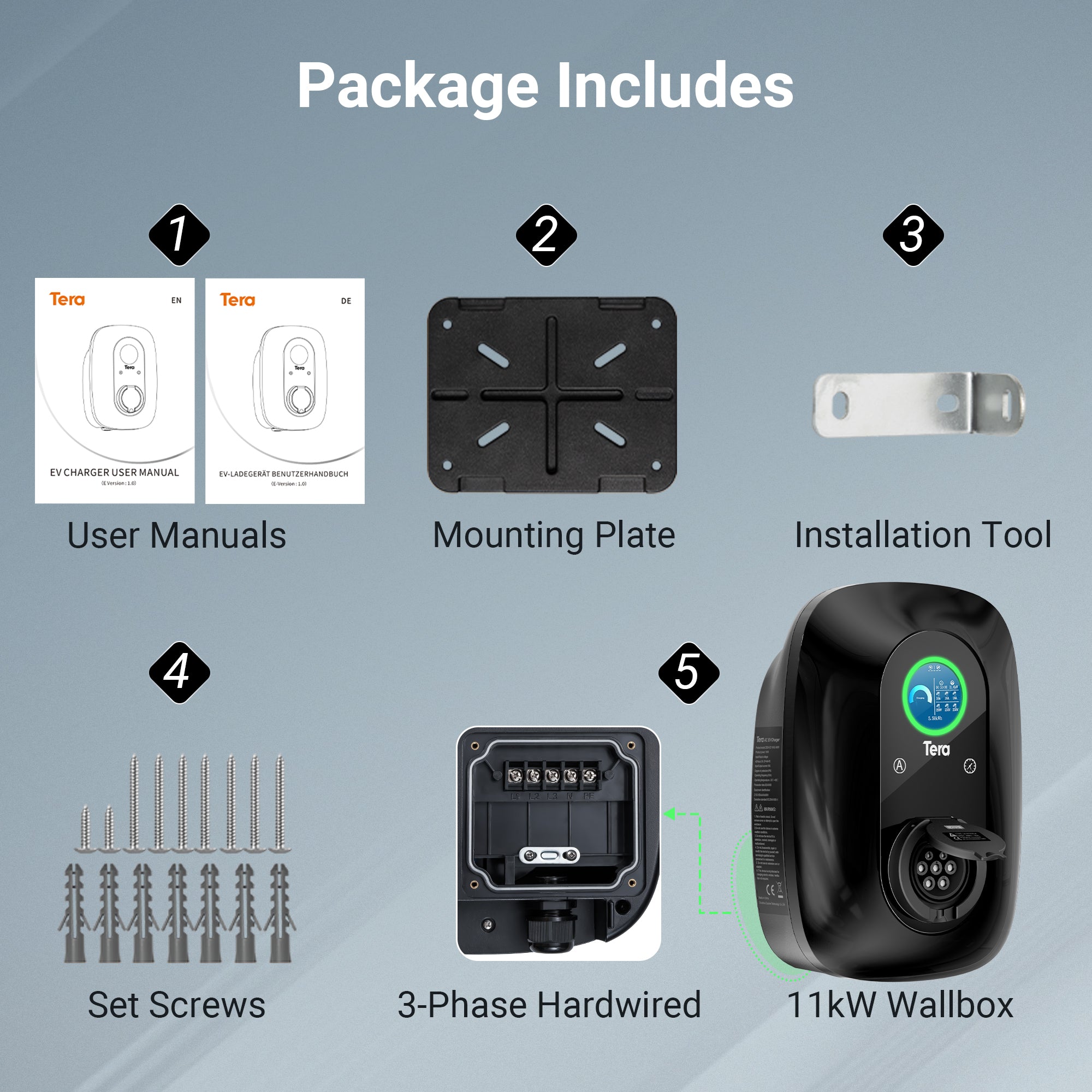 16A 400V 11KW Type 2 Black Home Charging Station Wallbox W03
