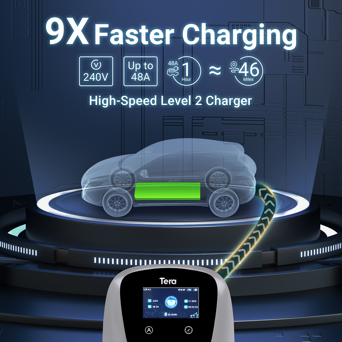 48A 240V Level 2 Silver Home EV Charger for SAE J1772 & TESLA W01