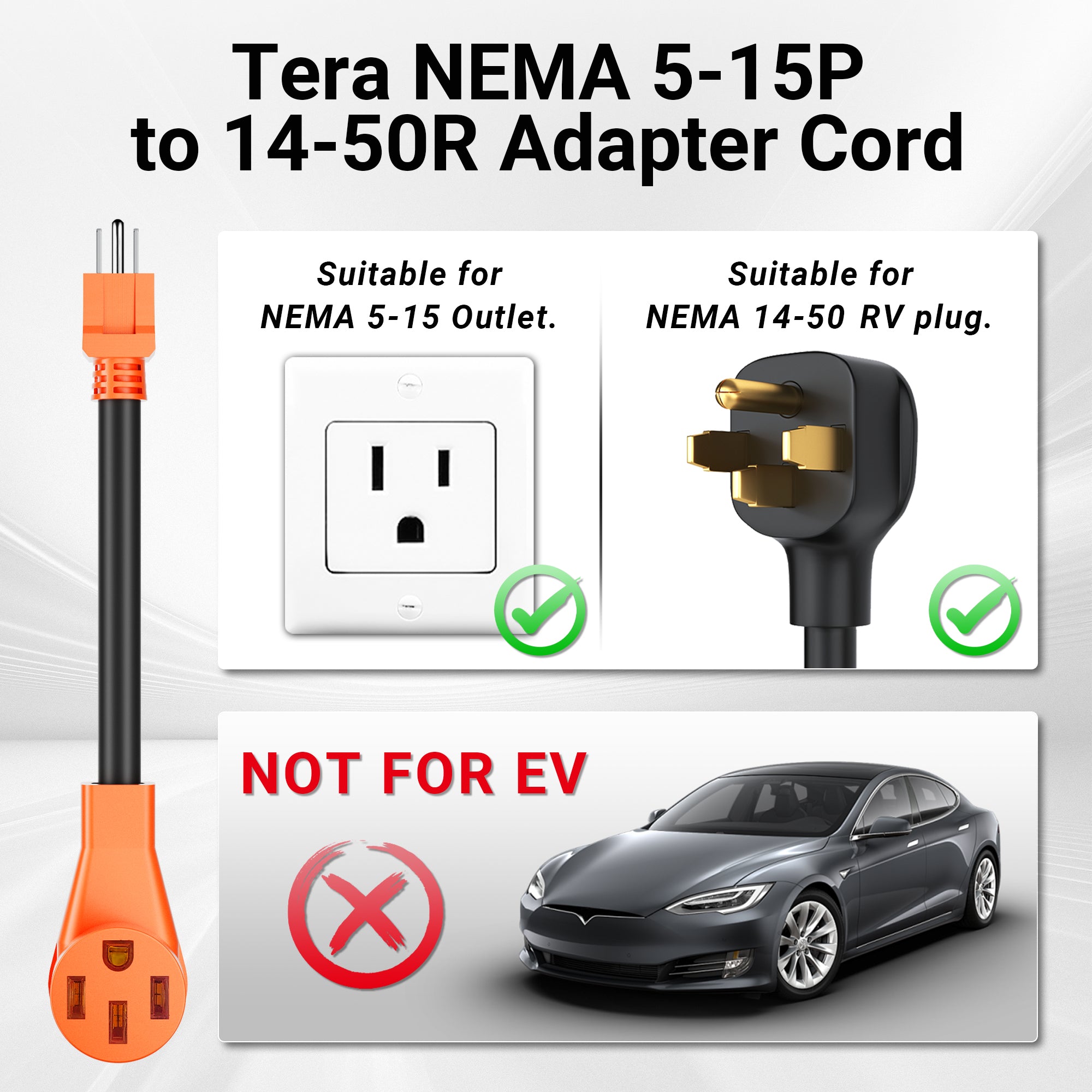 NEMA 5-15P to 14-50R Adapter Cord with Grip Handle for RV