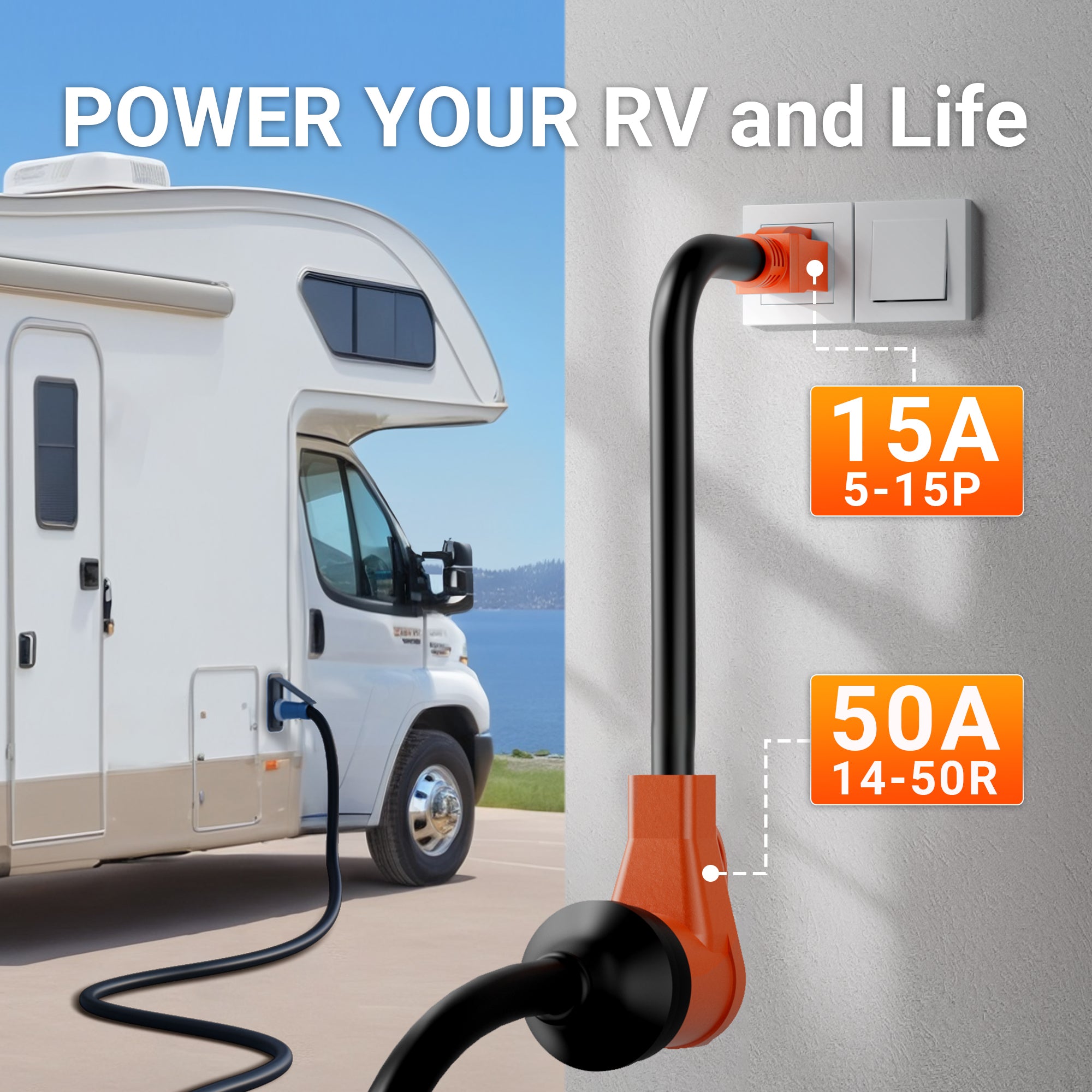 NEMA 5-15P to 14-50R Adapter Cord with Grip Handle for RV