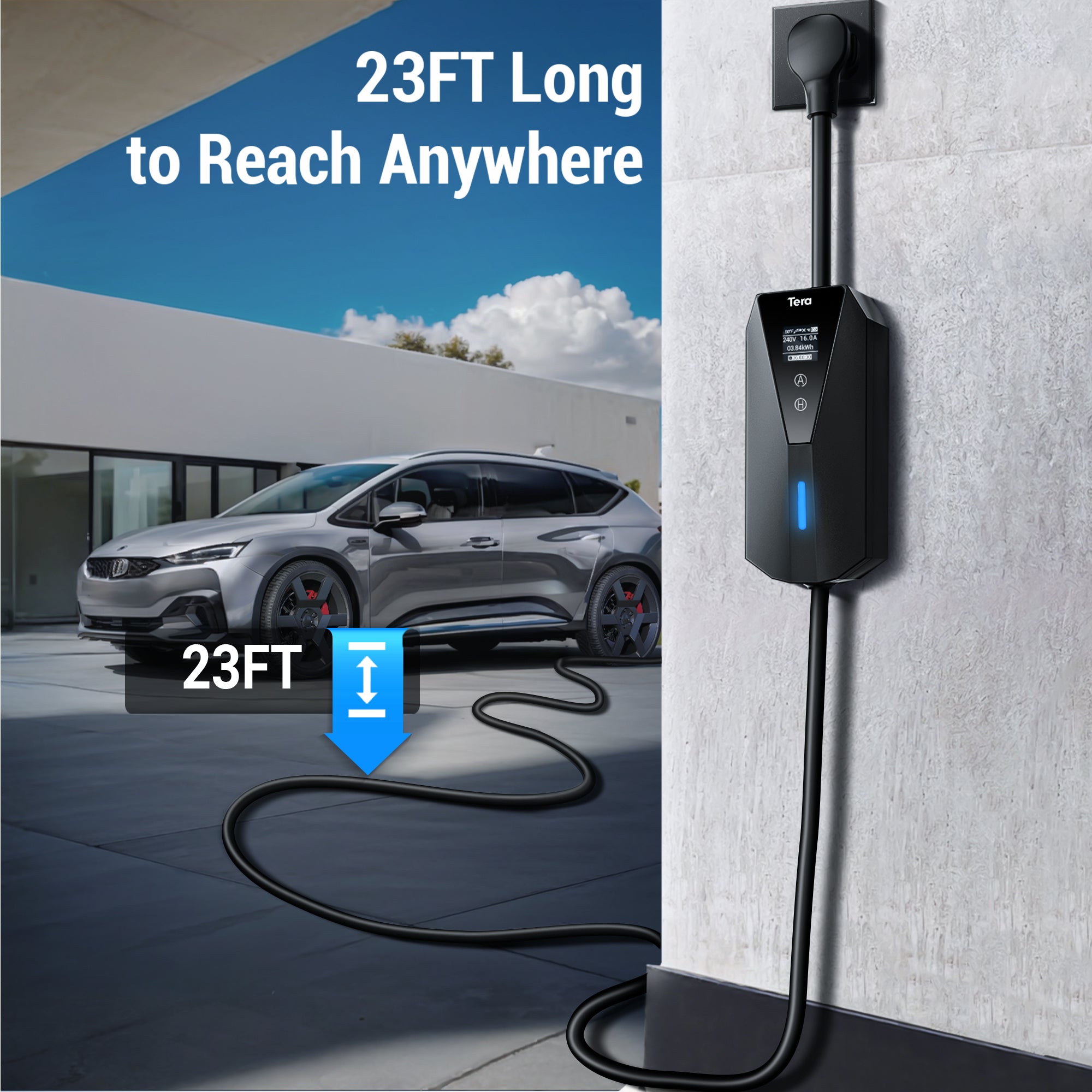 16A 240V Level 1+2 Black Portable EV Charger for SAE J1772 P02