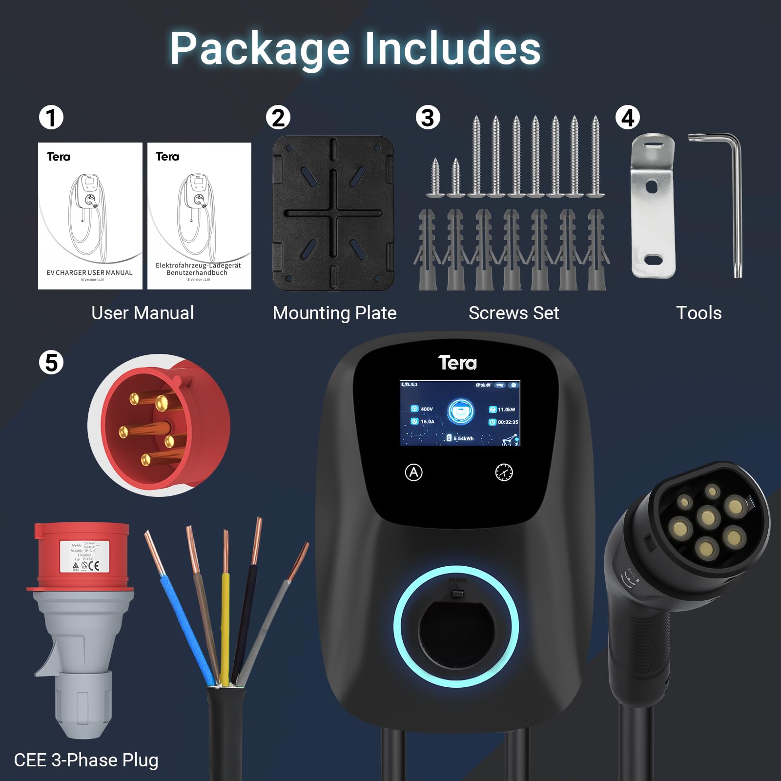 16A 400V Type 2 Home EV Charger CEE 3-Phase Plug for All EVs & PHEVs W01
