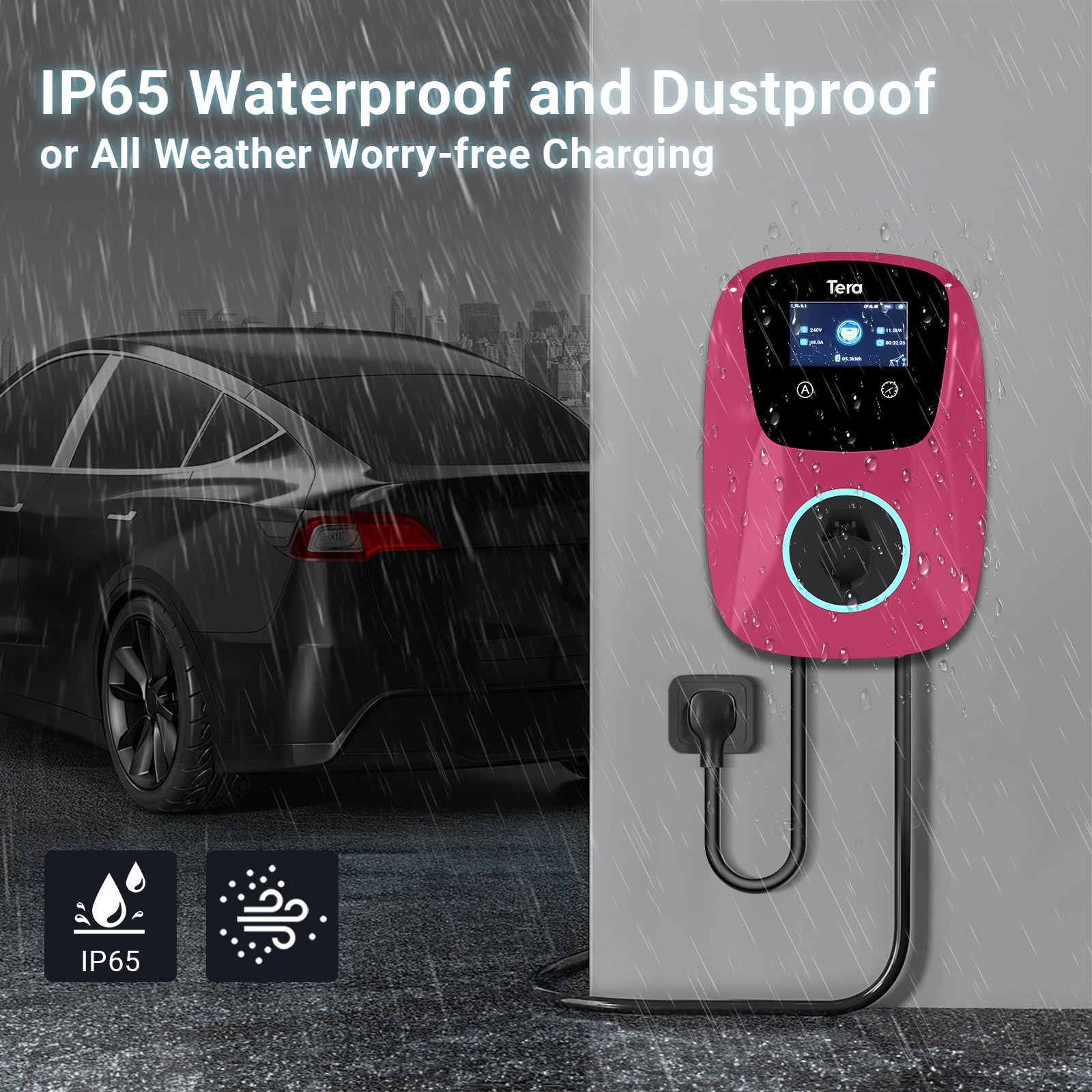 48A 240V Level 2 Rose Home EV Charger for SAE J1772 & TESLA W01