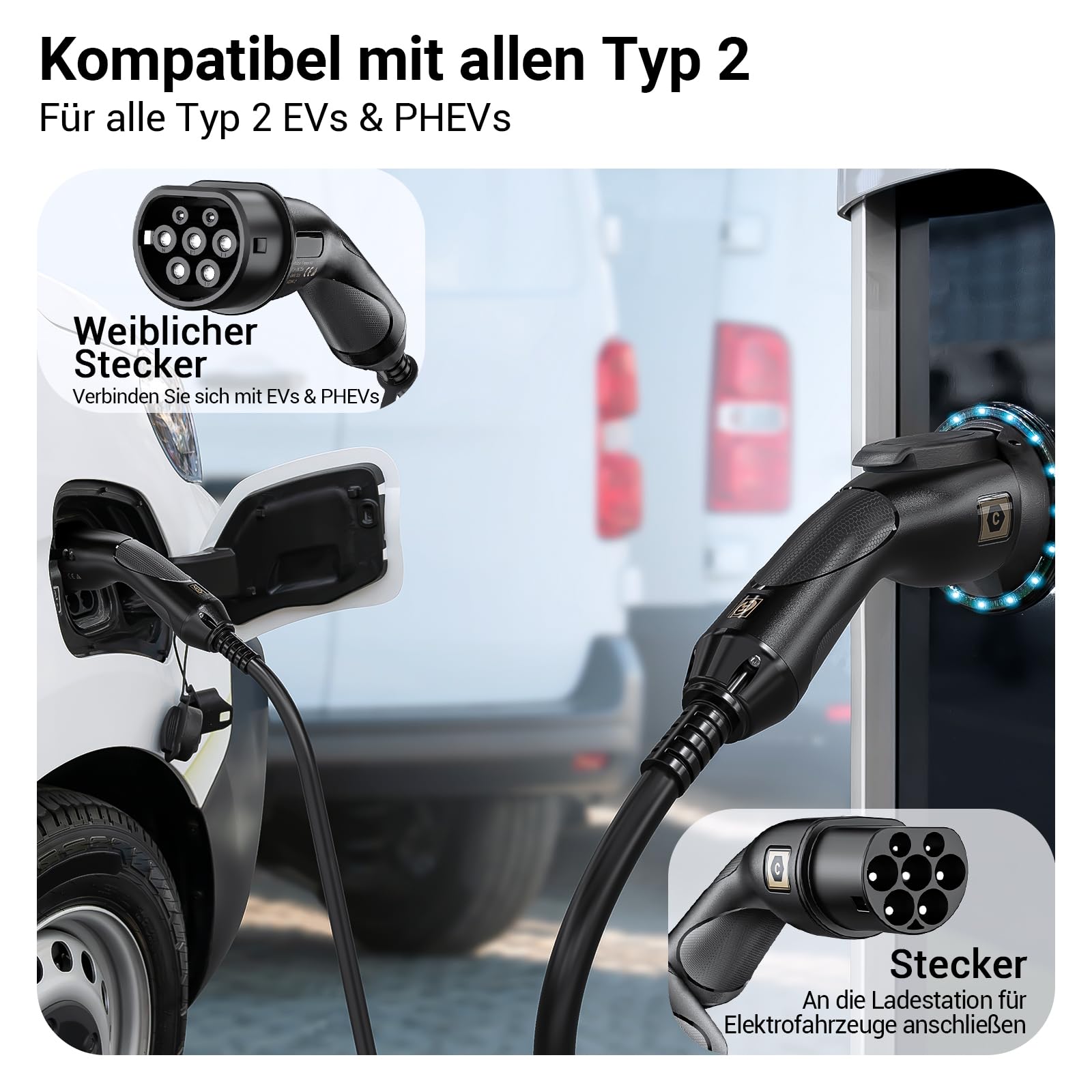 Tera Type 2 Charging Cable 22 KW 3 Phase Charging Cable with 32 A 7 Metres 22 KW for EV Electric Cars PHEV