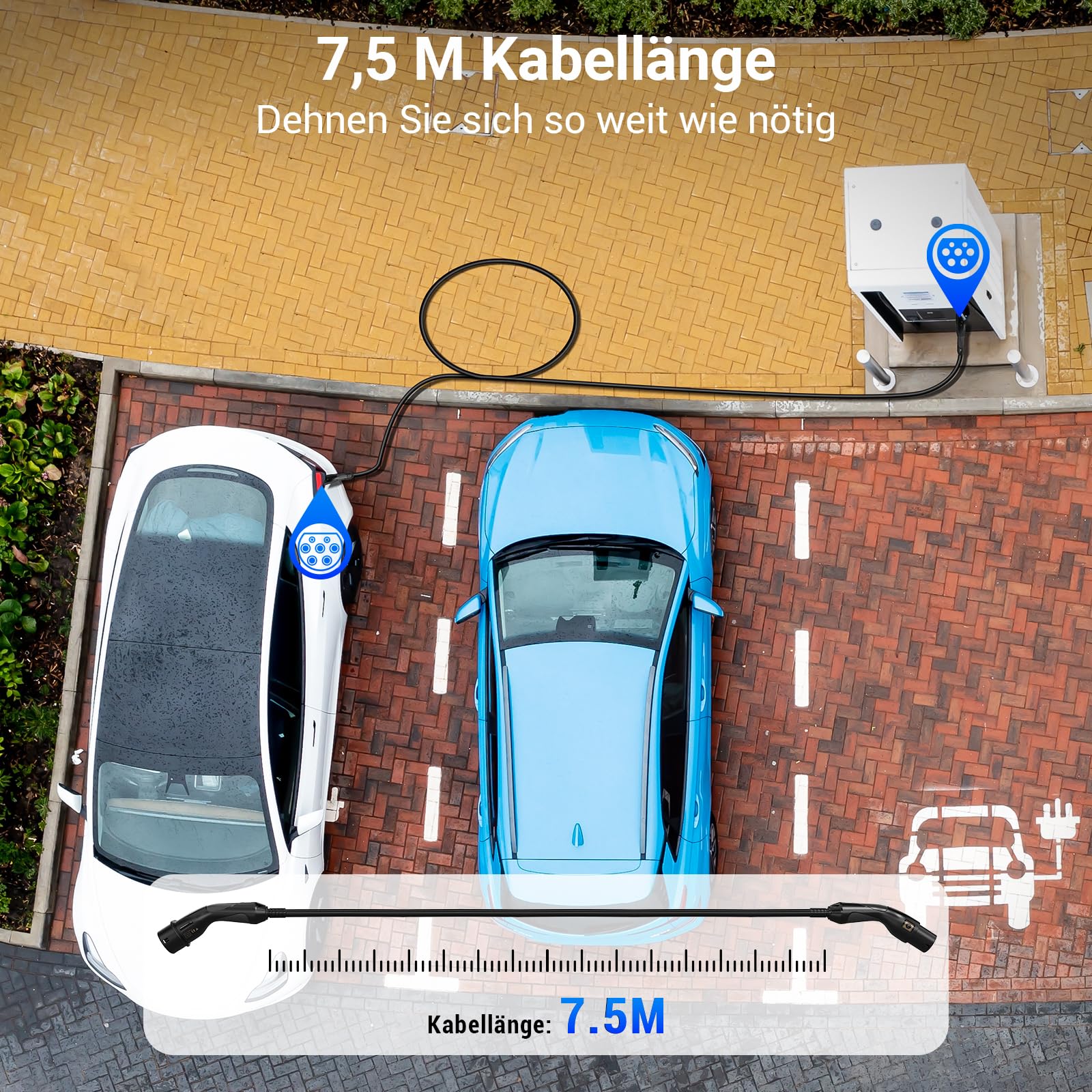 Tera Type 2 Charging Cable 22 KW 3 Phase Charging Cable with 32 A 7 Metres 22 KW for EV Electric Cars PHEV