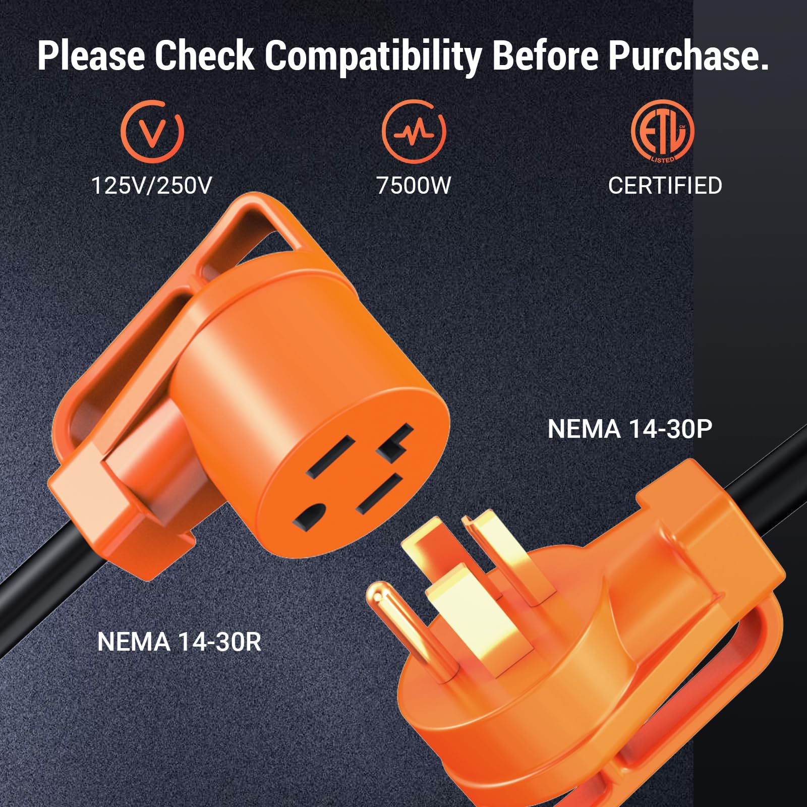 NEMA 14-30P auf 14-30R 30A 250V Hochleistungs-Verlängerungskabel für Wohnmobil und Trockner