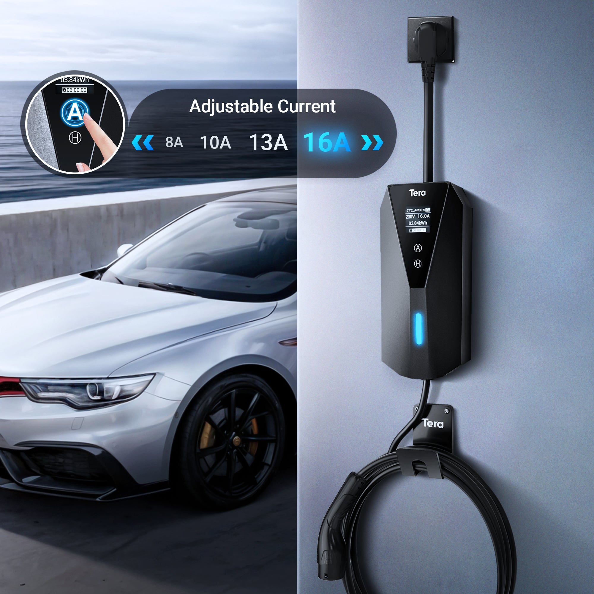 16A 240V Type 2 Portable EV Charger for all European EVs & PHEVs P02