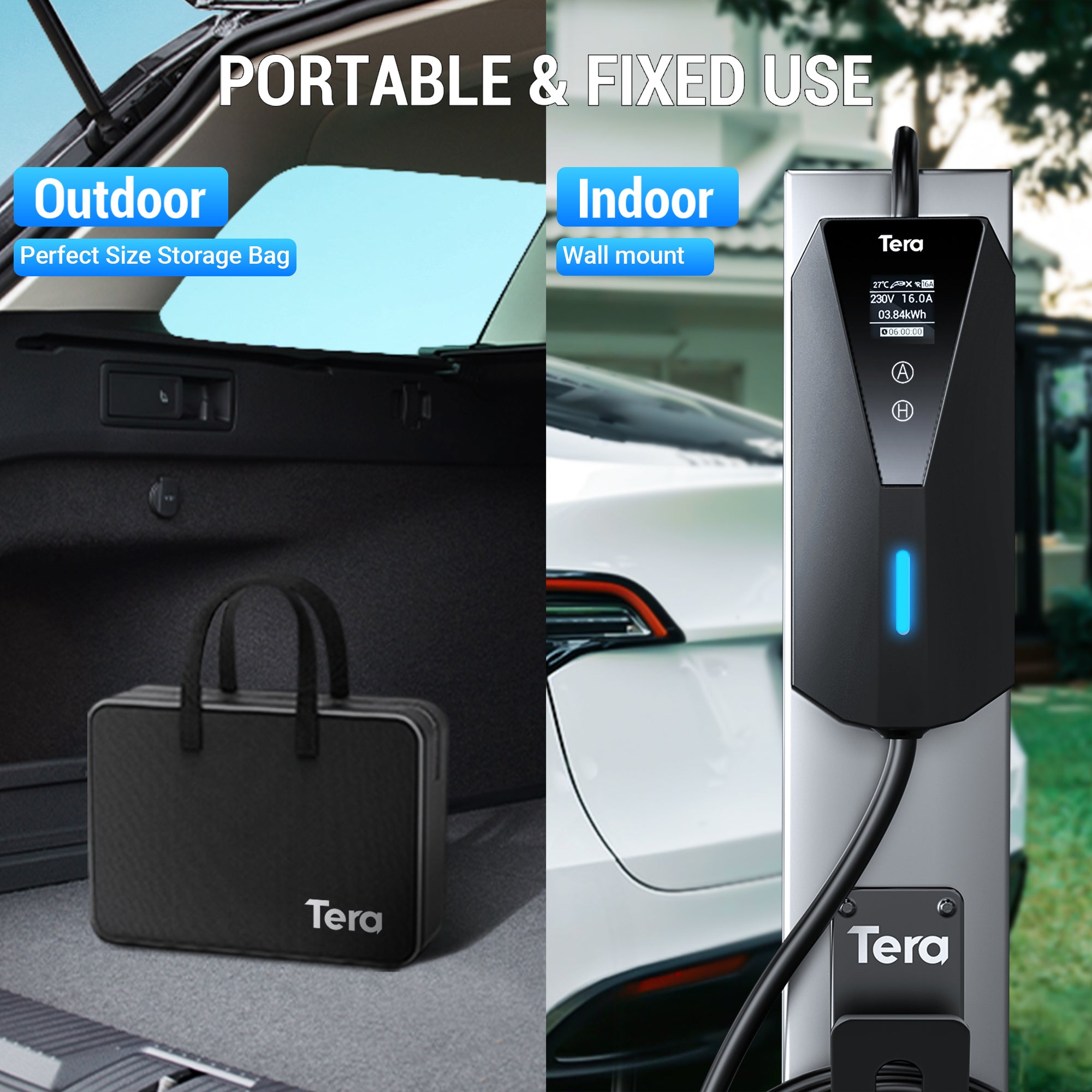 16A 240V Type 2 Portable EV Charger for all European EVs & PHEVs P02