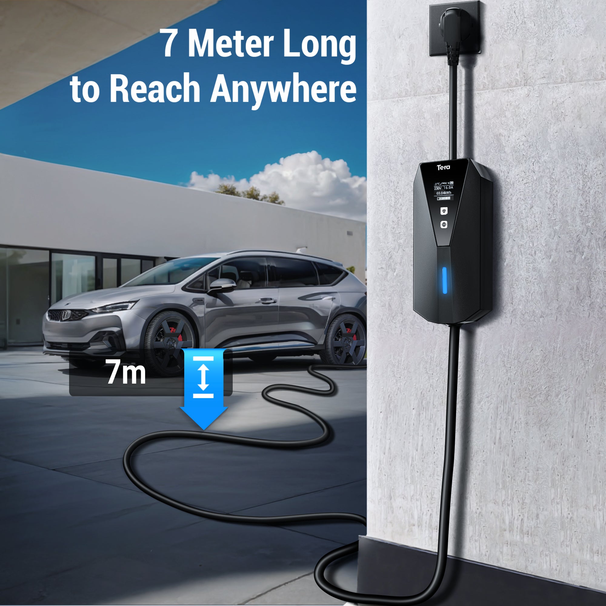16A 240V Type 2 Portable EV Charger for all European EVs & PHEVs P02