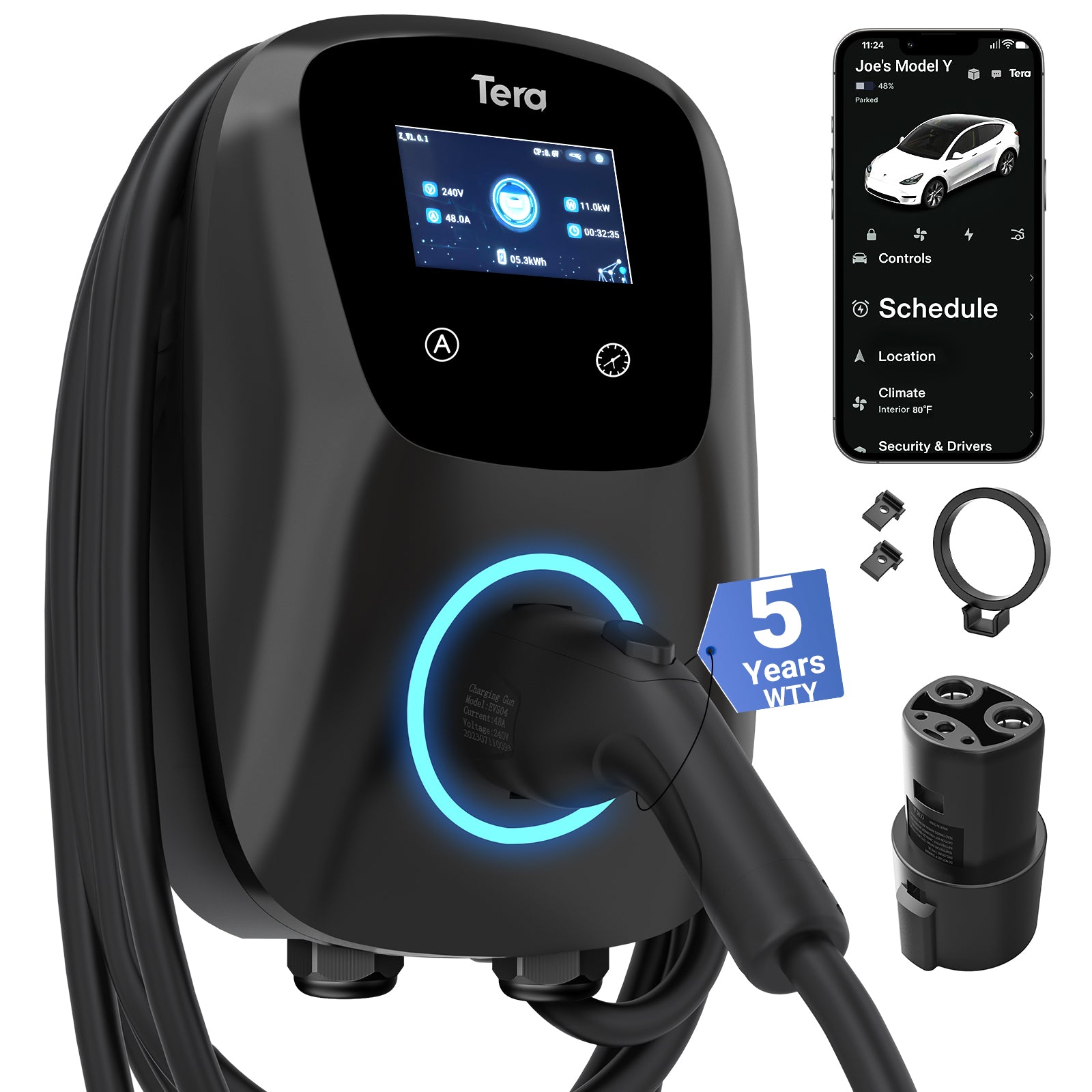 240V 48A Level 2 Home EV Charger Hardwired for Tesla & SAE J1772 W01