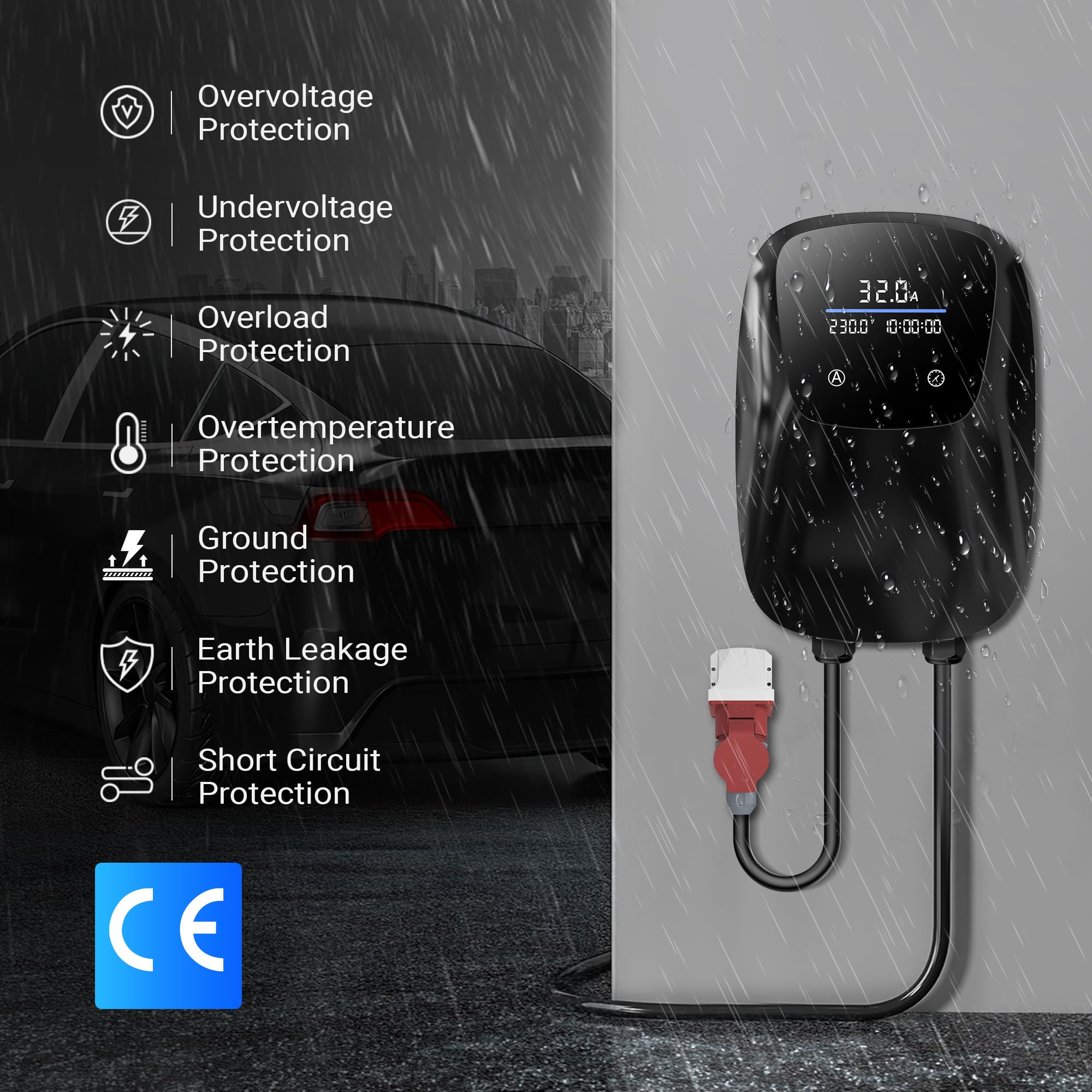 32A 400V 22KW Type 2 Home Charging Station Wallbox W02